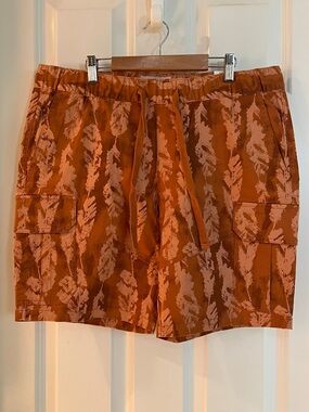 Sun + Stone Rust and Light Orange Feather-Print Cargo Shorts